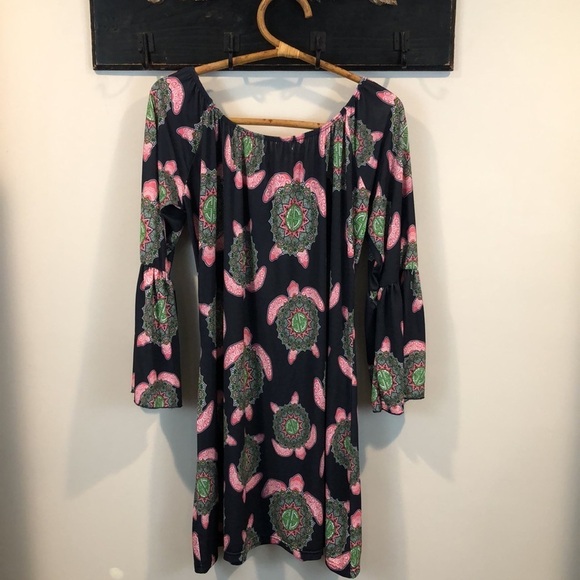 New Simply Southern Preppy Boho Turtle Bell Sleeves Dress Size Large - Picture 5 of 9